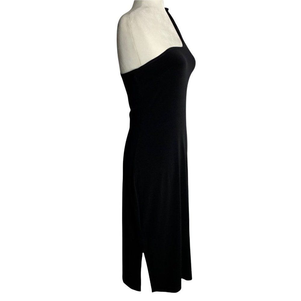 Vintage Guess Jeans One Shoulder Dress M Black Stretch Knit Shelf Bra Midi Tie - Picture 5 of 6